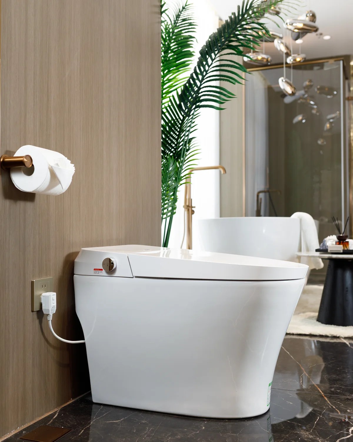 Contemporary toilet in a complete bathroom setting