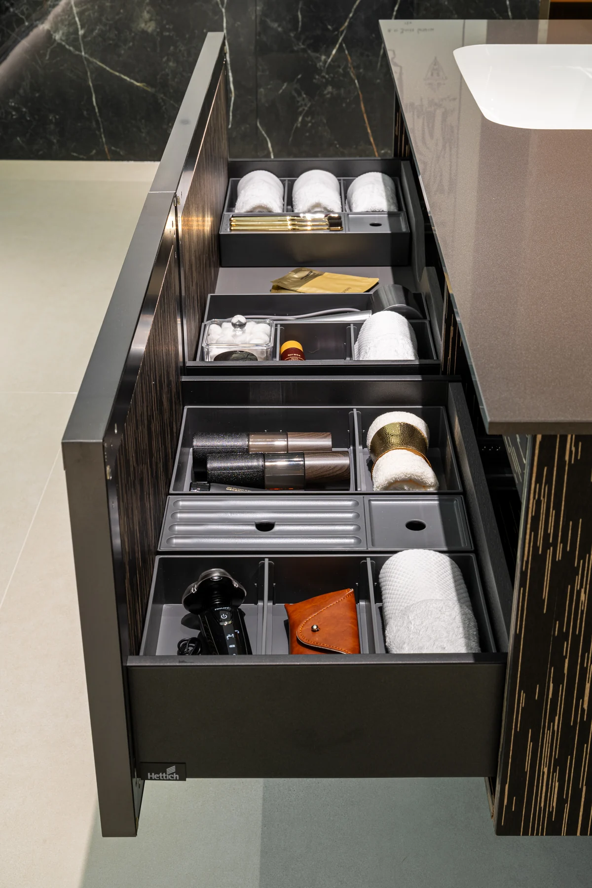 Organized vanity drawer storage system